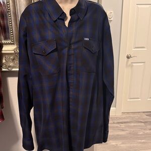 DIXXON Men's Blue and Black Plaid Button Down Shirt